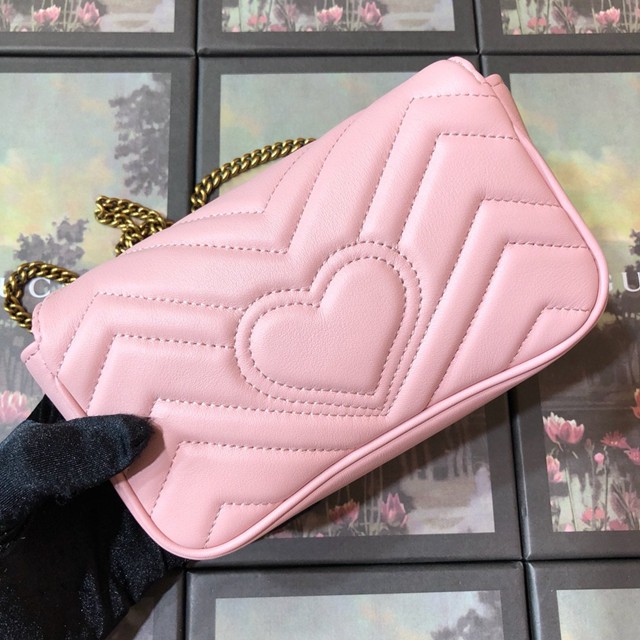 Gucci經典款女包 476433 古馳GG marmont系列最新款mini包 Gucci淺粉色鏈條女包  gqy3151